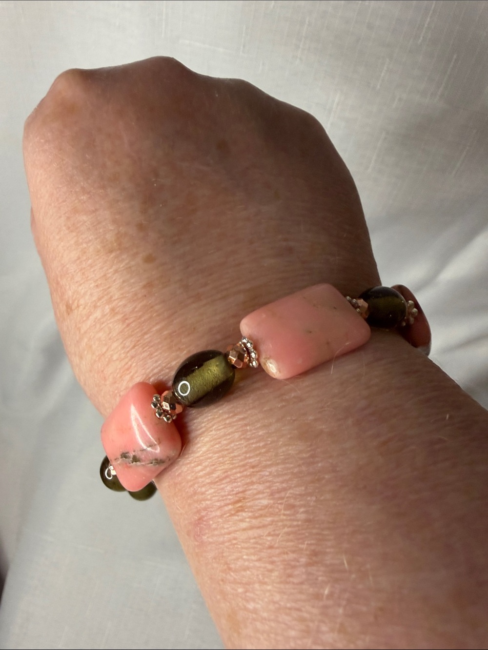 Handcrafted Pink Opal and Glass Bracelet - Picture 4 of 4